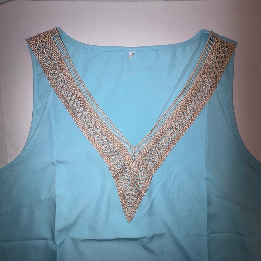 Womens Palm Grove Tropical Leaf Tank and Feather Print Top Bundle Blue Coral L - Picture 3 of 15